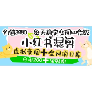 价值3980的小红书混剪， 虚拟变现 ＋全网项目库 ， 日引200+宝妈创业粉，每天稳定四位数变现